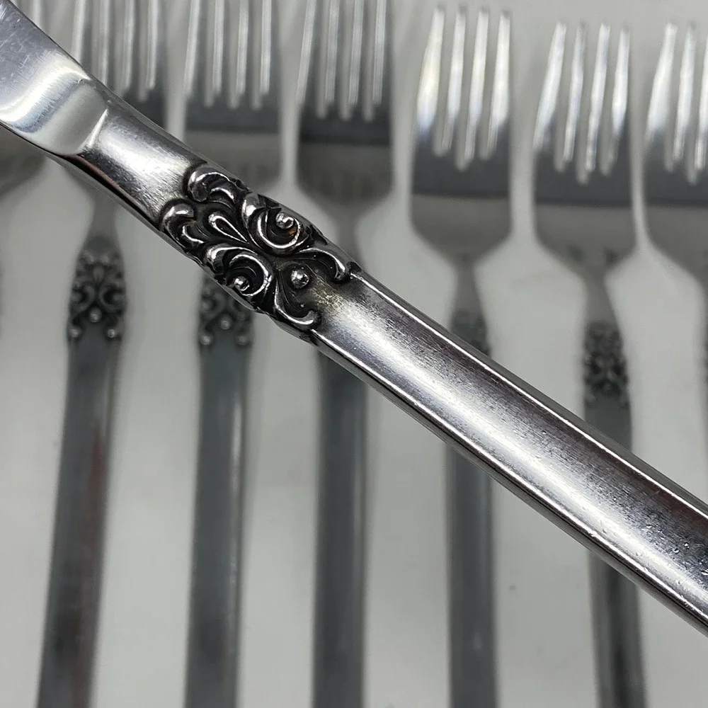 Vtg‎ Ekco Eterna Japan 24 Piece Flatware Set Mid Century Floral Scroll Stainless
